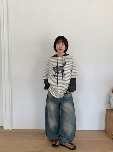 Tume Washing Cut Denim Wide Pants